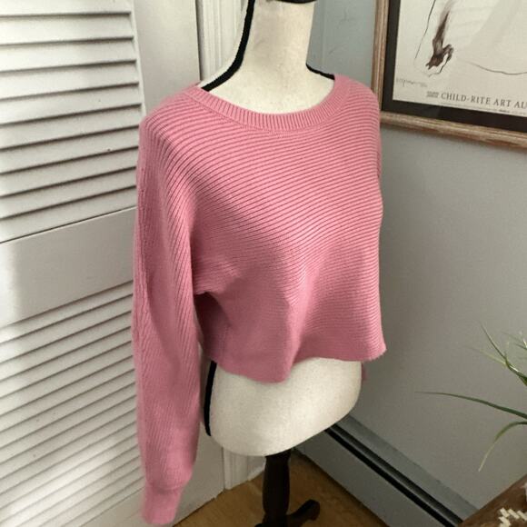 HOUSE OF HARLOW 1960 Womens Sweater Large Pink Ribbed Knit Cropped Preppy Casual - Picture 5 of 12